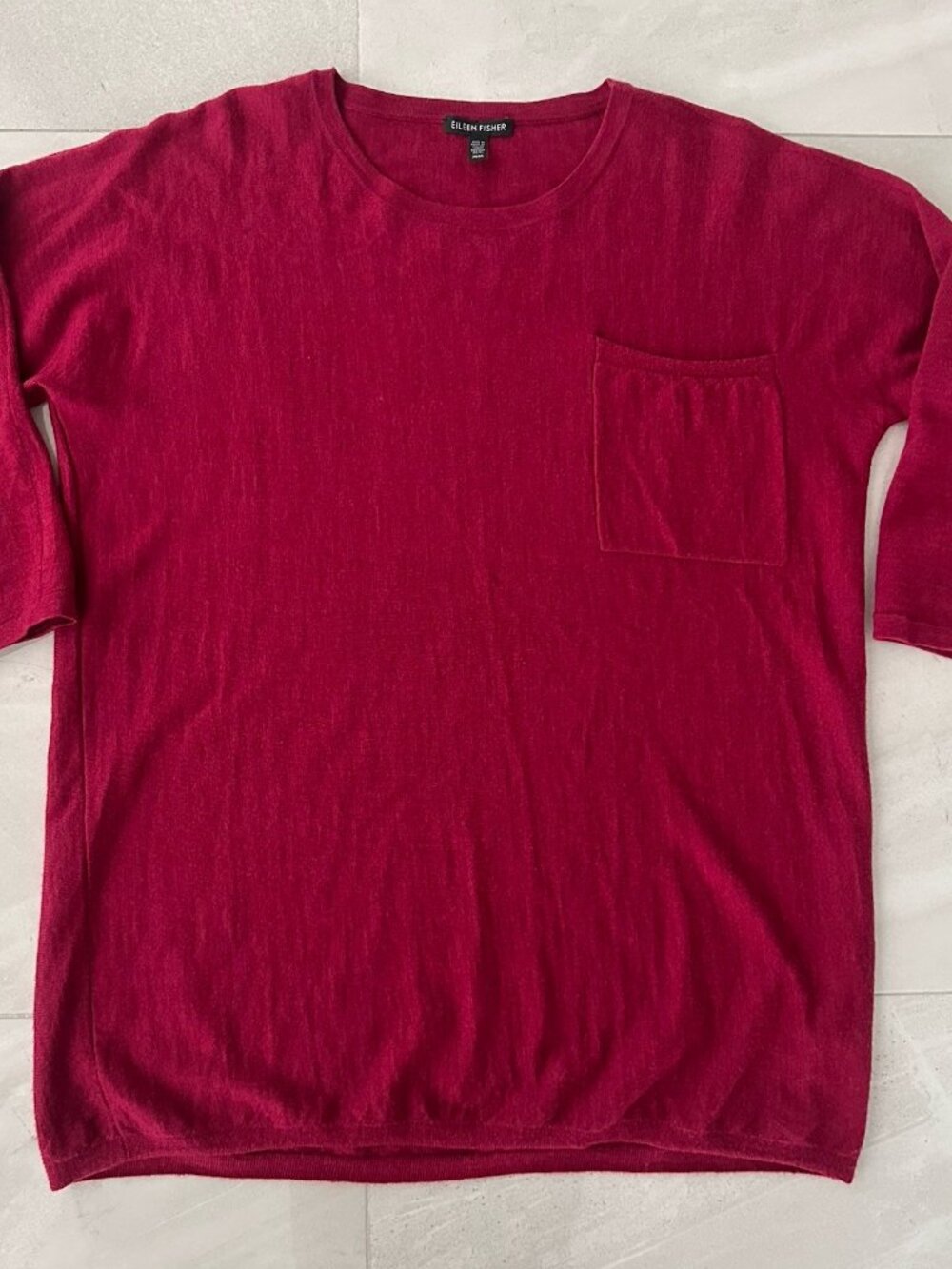 Eileen Fisher 3/4 Sleeve Tunic Top Wine Womens M